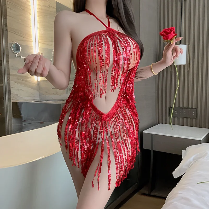 Lingerie Sexy Saia com Lantejoulas e Franjas Uniforme Perfeito para Noites Românticas e Jogos Sensuais Atraentes — foto 1