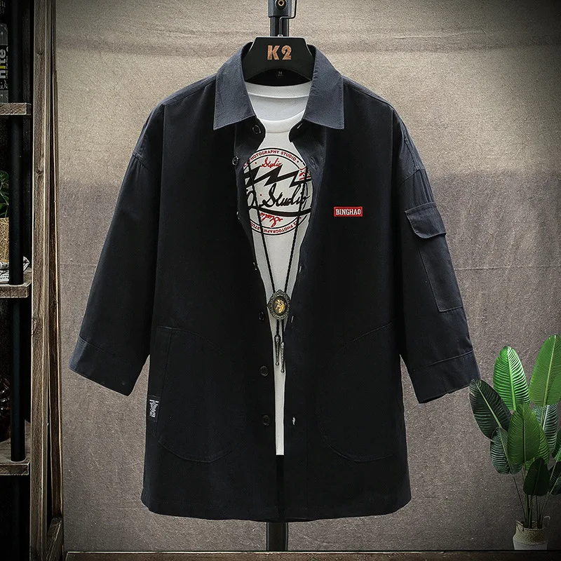 Title 5, Loose three-quarter sleeve work shirt offering ...