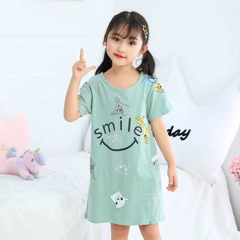 Katoenen nachtjapon voor ouders en kind, dunne prinsessenjurk voor meisjes, pyjama met korte mouwen. Zacht en comfortabel voor warme zomernachten. — foto 6