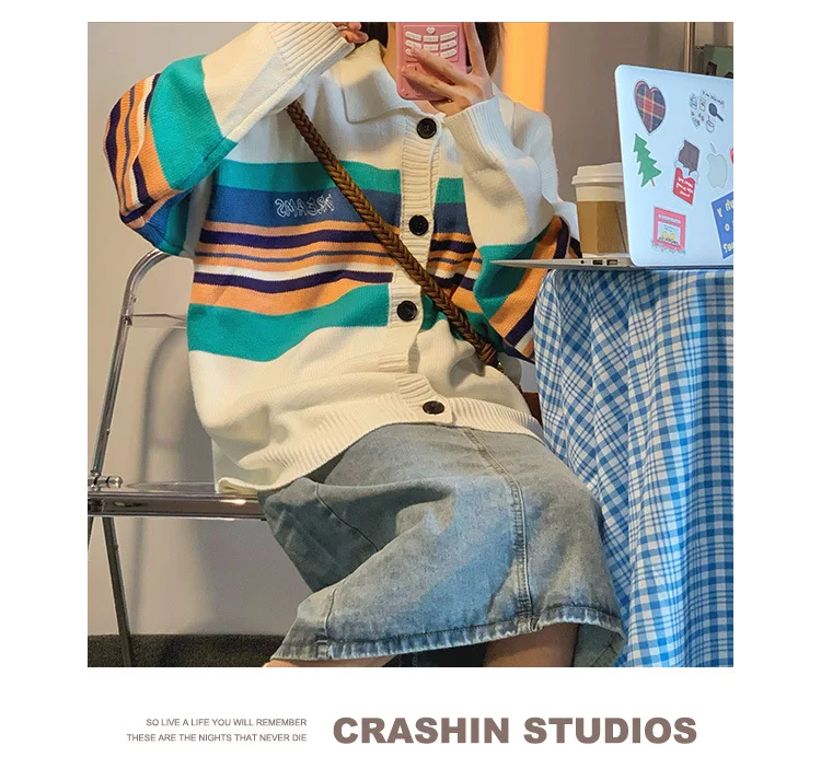 Title 14, Neutral Jacquard Casual Loose All-match Cardiga...
