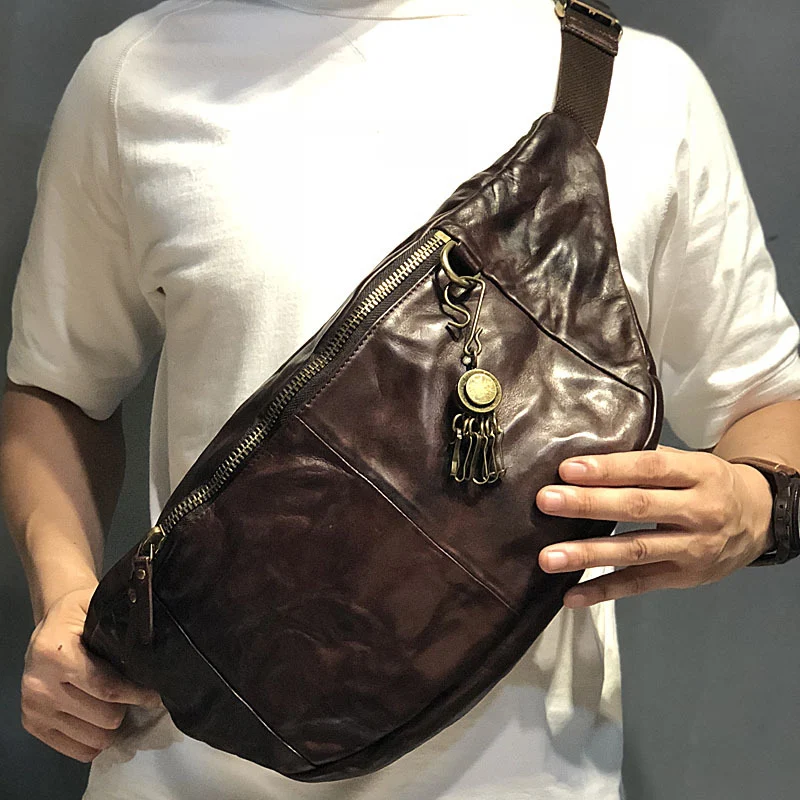 Eerste laag rundleer heren borsttas, stijlvol en praktisch, ideaal om uw essentials veilig en met flair te vervoeren. Perfect voor dagelijks gebruik. — foto 7