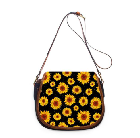 Title 3, Dames leren schoudertas met zonnebloem print. S...