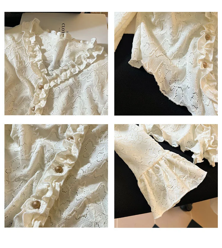 Title 13, French Style Wooden Ear Lace Long Sleeve Shirt ...