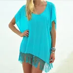 Blusa Superiore Senza Fodera con Nappe Tinta Unita Manica a Pipistrello per Spiaggia Leggera e Fresca Perfetta per l'Estate — foto 5