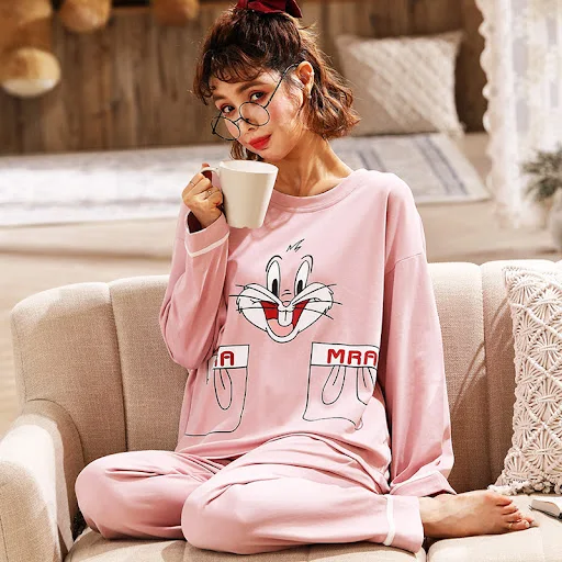 Title 3, Pajamas Ladies Long-sleeved Cotton Cartoon Suit...
