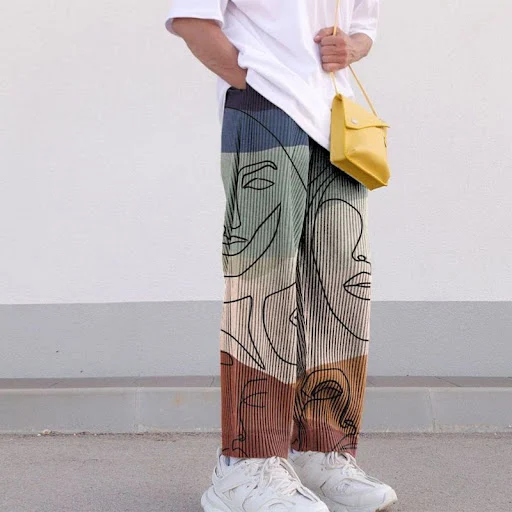Title 2, Mens Loose Mid-waist Printed Fall Trousers. Co...