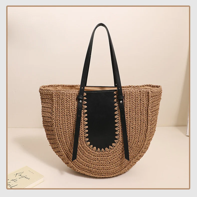 Bolso de paja francés de hombro semicircular gran capacidad ideal para playa, compras y uso diario. Amplio, elegante y práctico. — foto 3
