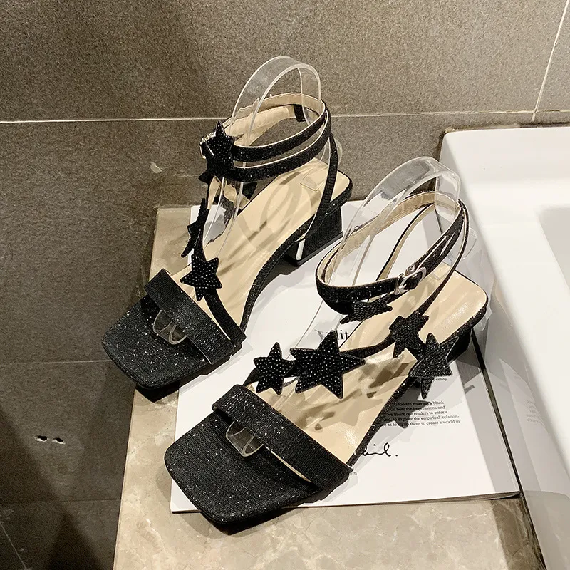 Block-heeled Square Toe Buckle Star High-heeled Sandals. Comfortable and stylish, perfect for elevating your look with e — photo 5