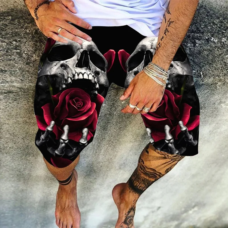 Pantaloncini da spiaggia da uomo con stampa di rose 3D, ad asciugatura rapida, casual e perfetti per l'estate. — foto 15