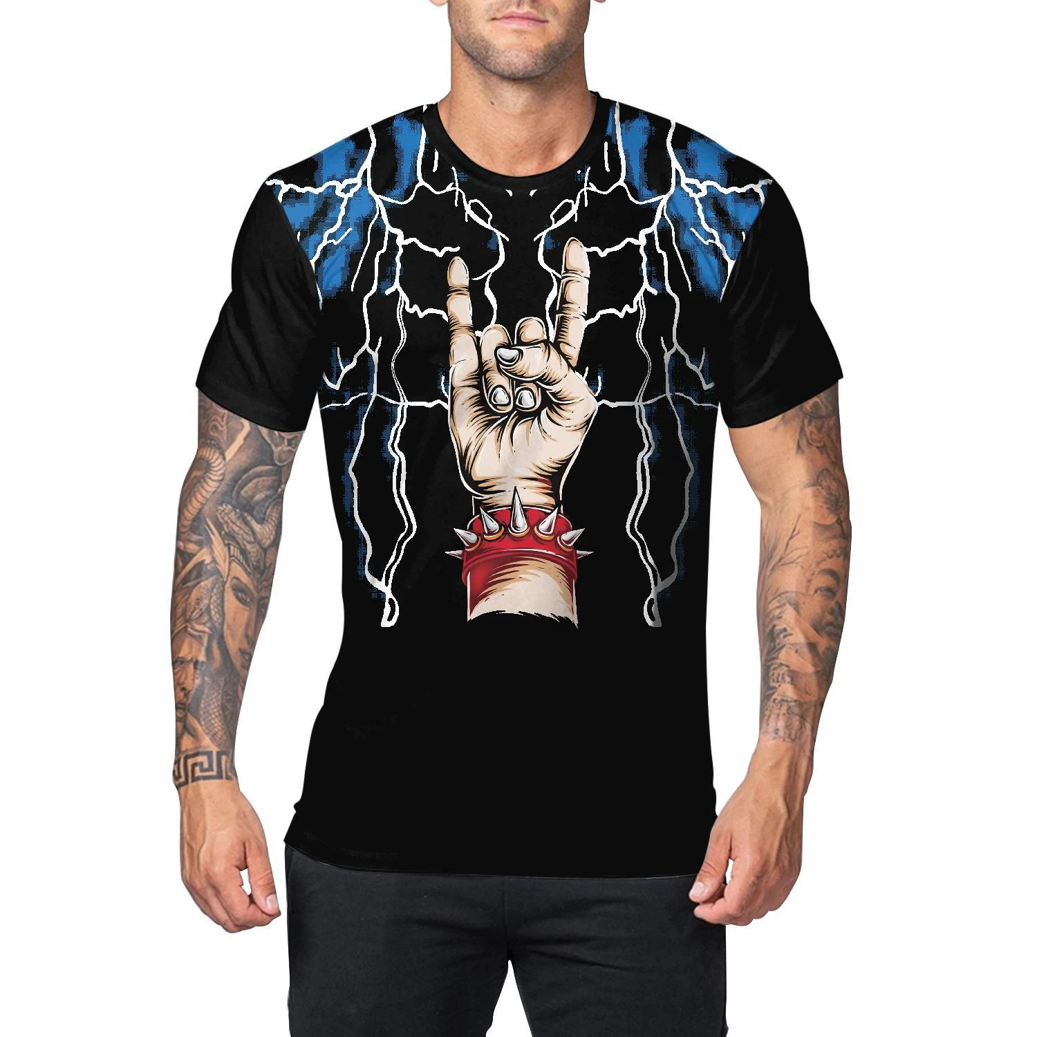 Men's Casual Round Neck Personalized Skull Skeleton Digital Printing Short Sleeve T-shirt. Comfortable style for daily w — photo 6