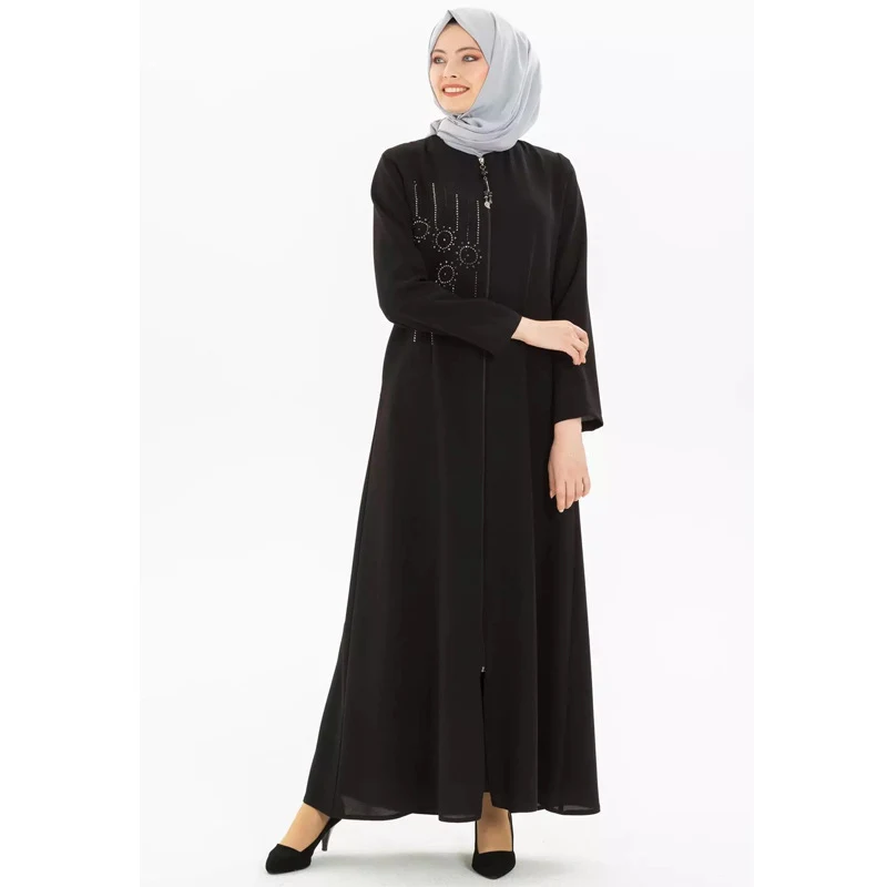 Orta Doğu Kadın Rhinestone Sıcak Düzeltme Fermuarlı Hırka Slim Robe, zarif ve ince bir görünüm için mükemmel bir seçim — Fotoğraf 2