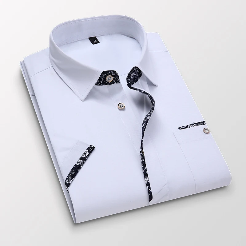 Męska koszula z krótkim rękawem nowa, koreańska moda, casual, slim fit, nadruk, plus size, modny wygląd — zdjęcie 17