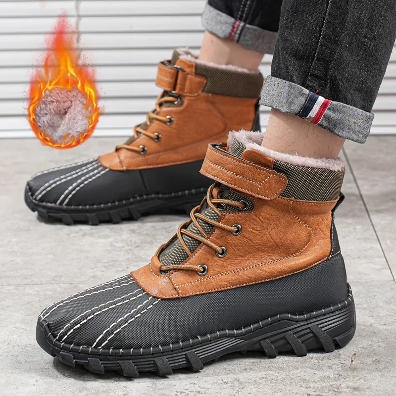 Winter Fleece Lace-up Snow Boots For Men Women Waterproof Anti-slip Outdoor Work Boot Fashion Warm Mid-tube Cotton Style — photo 11