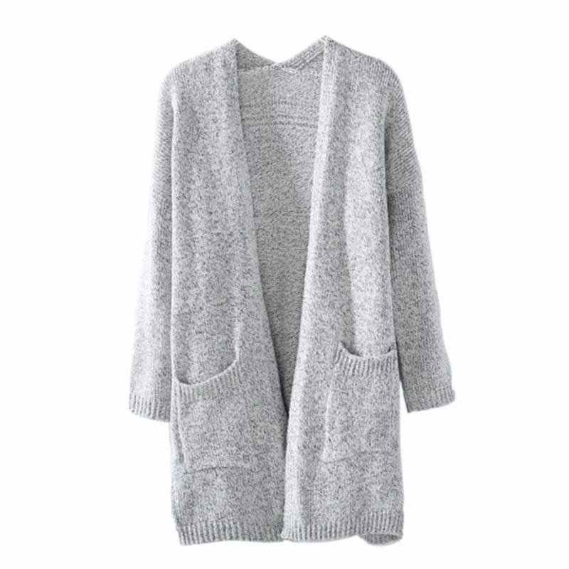Cardigã Feminino Longo com Bolsos Grandes Casaco de Tricô Manga Longa Suéter Médio Perfeito para o Inverno e Outono — foto 3