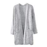 Cardigã Feminino Longo com Bolsos Grandes Casaco de Tricô Manga Longa Suéter Médio Perfeito para o Inverno e Outono — foto 3