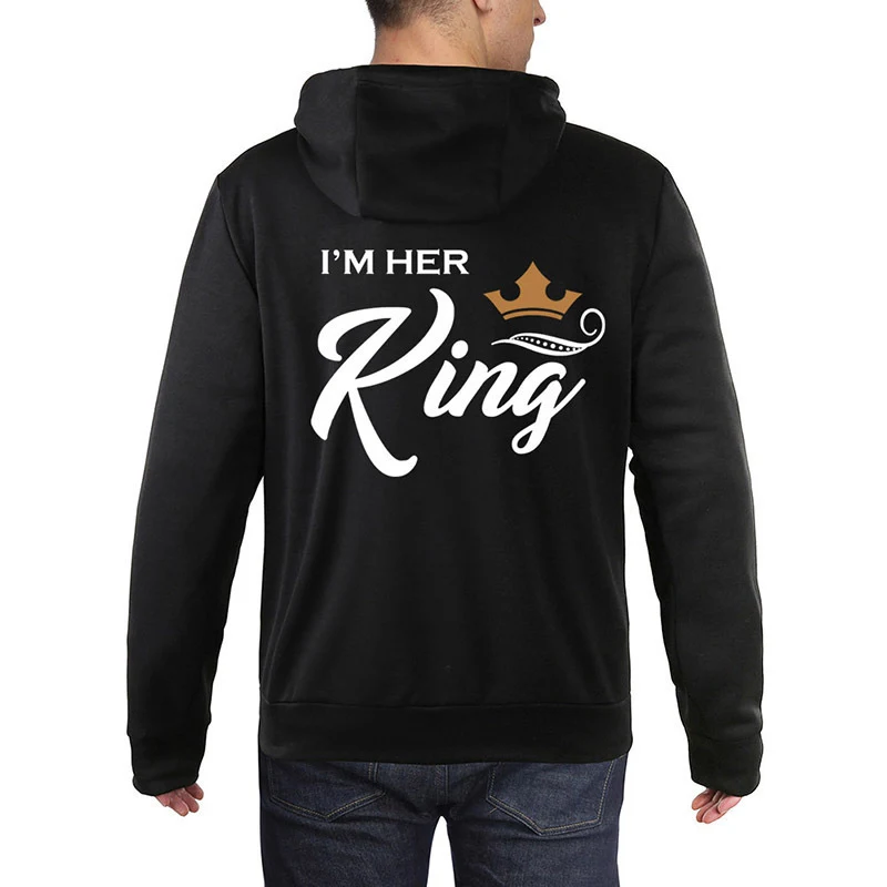 Title 5, Suéter estampado com capuz para casal Her King ...