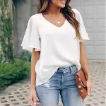 Loose V-Neck Ruffle Sleeve Casual Women's Top — photo 6