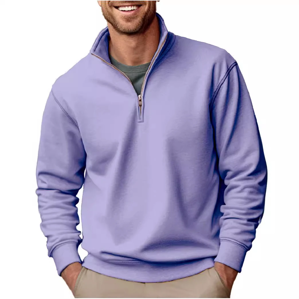 Suéter masculino casual com zíper e gola alta, forro de fleece grosso, cor sólida, perfeito para aquecer e confortar. — foto 10