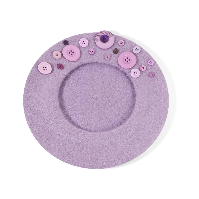 Personalized Yupi Wool Beret Trendy Colorful Button Niche Ladies — photo 13