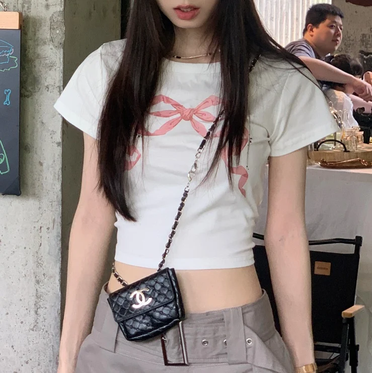 Women's Bow Round Neck Retro Cotton Short-sleeved T-shirt. Comfortable, vintage-inspired style for everyday wear, perfec — photo 14