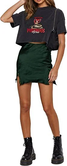 Saia mini feminina de cintura alta, cetim, renda, bainha inferior com furcal, zíper e quadril, perfeita para um visual elegante. — foto 22