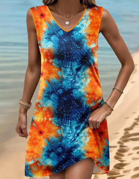 Title 5, Womens Geometric Printed V-neck Vest Dress, a ...