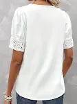 Camisa de manga curta patchwork de renda de cor sólida com decote em V — foto 5