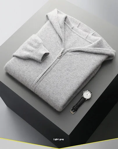 Title 2, Mens Casual Zipper Hooded Wool Cardigan. Comfo...