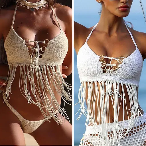 Title 7, Kesik askılı bikini ile cesur bir plaj görünümü...
