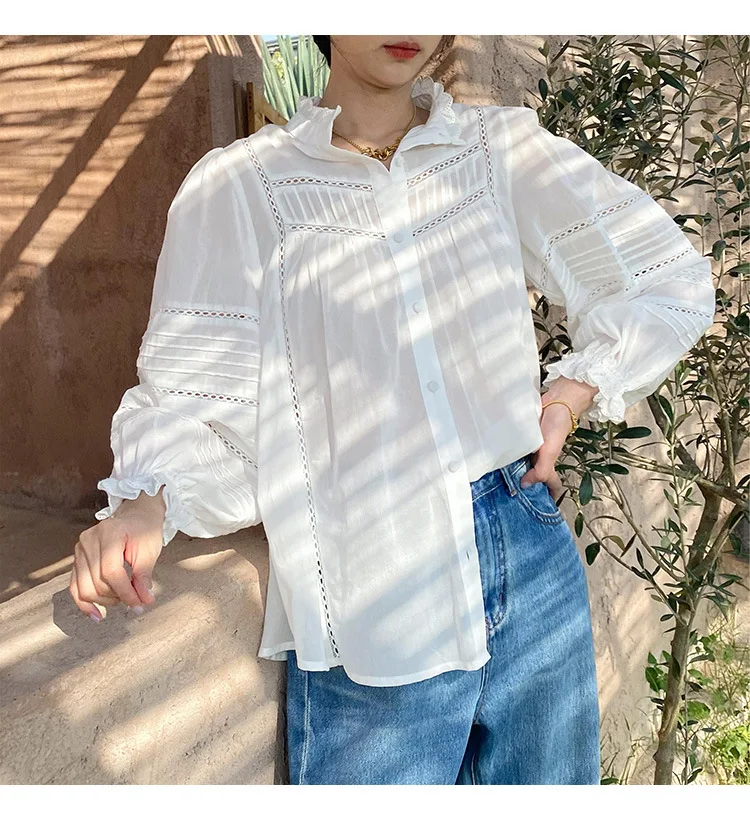 Title 12, Camicia bianca stile francese da donna a manich...