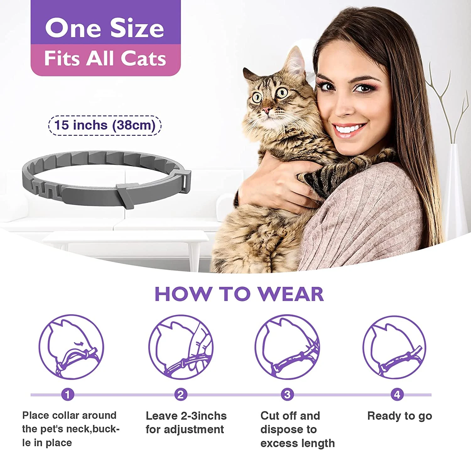 Title 8, 4PCS 38cm Effective Safe Calming Collar For Cat...
