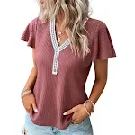 Waffle V-neck Short-sleeved T-shirt for ultimate comfort and style. Breathable, soft fabric perfect for everyday casual — photo 4