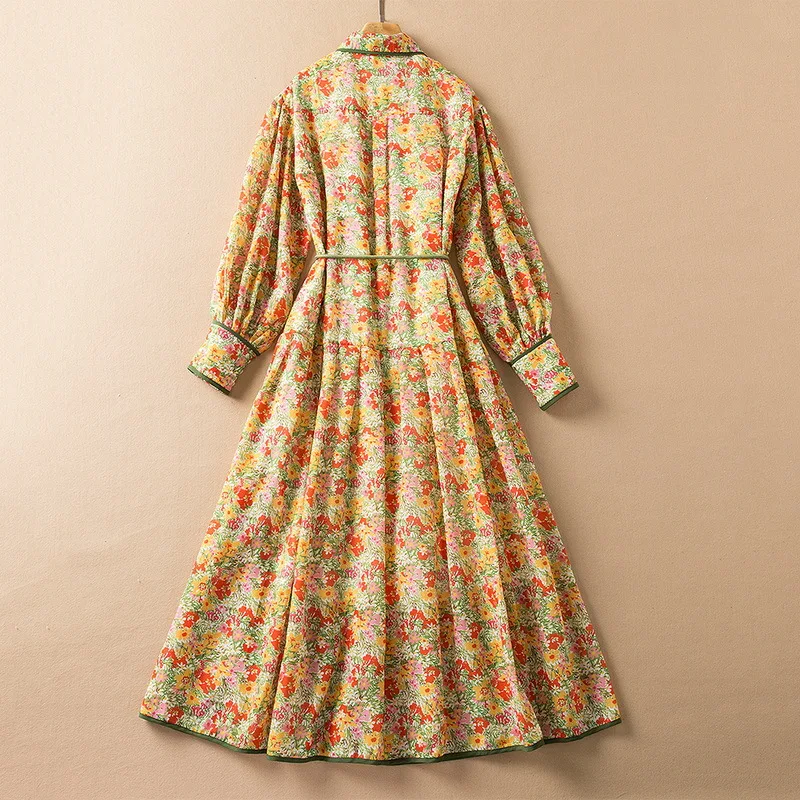Title 3, Long Sleeve Lapel Cotton Floral Loose Dress off...