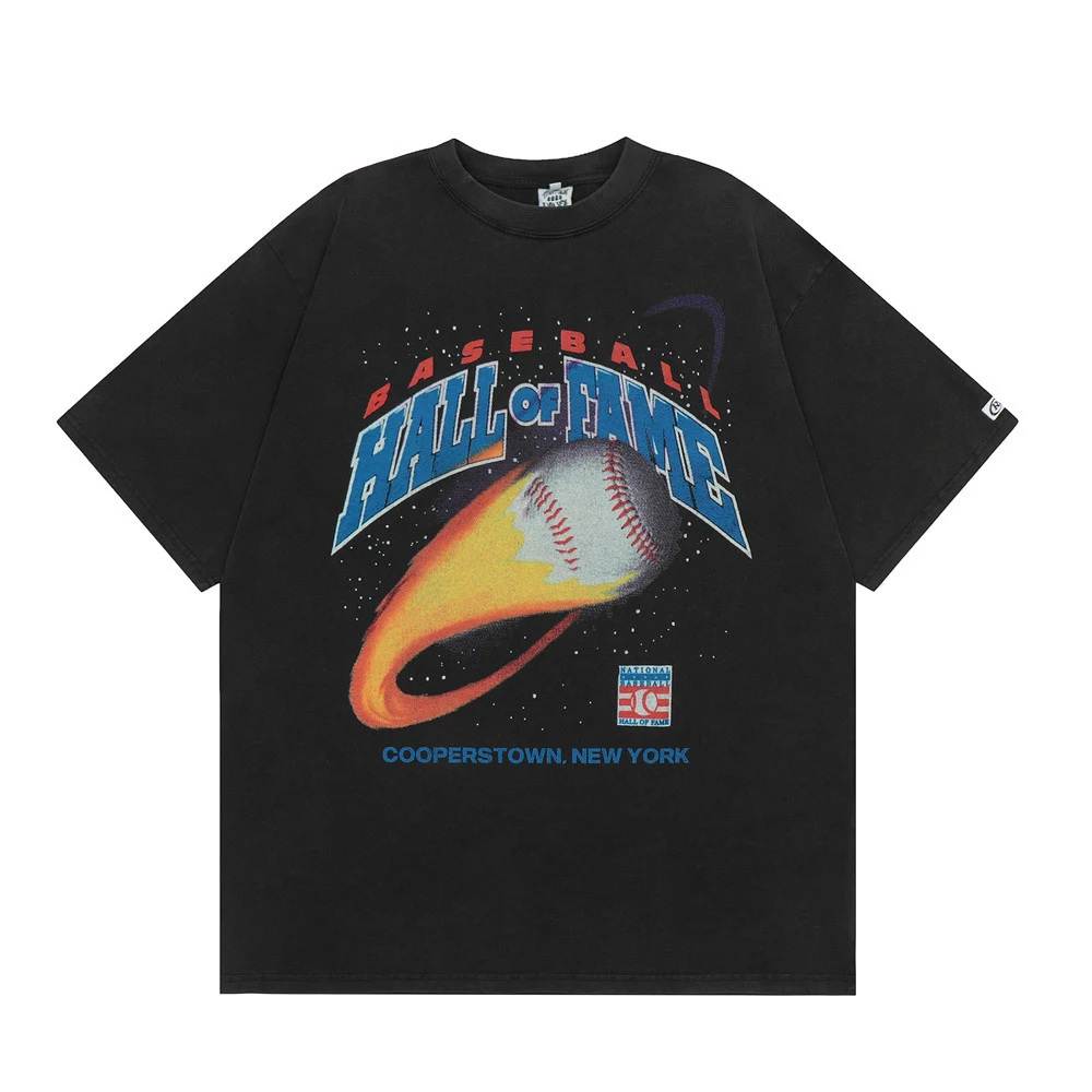 Camiseta masculina de manga curta Flame Baseball estampada, lavada. Conforto e estilo para o dia a dia e momentos de lazer no verão. — foto 10