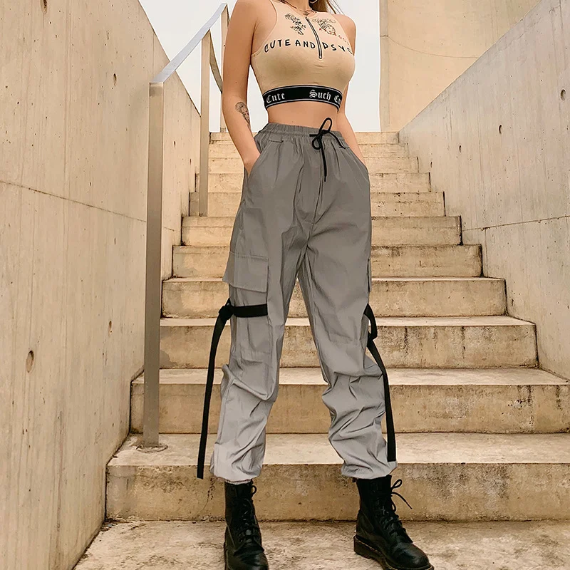 Dames casual high waist overalls met reflecterende veters, voor een trendy en comfortabele look, ideaal voor dagelijks gebruik. — foto 3