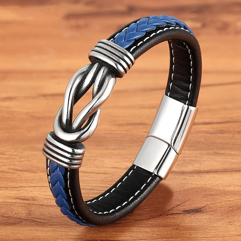 Title 3, Pulseira masculina de couro simples com cordão ...