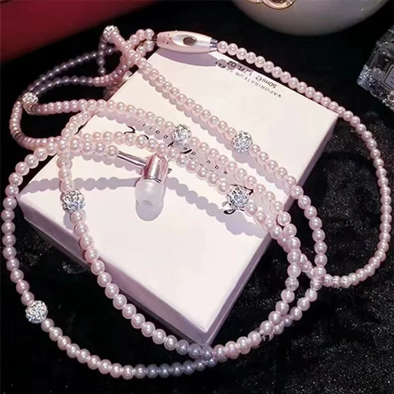 Fashion Pearl Halter Earphone for Karaoke and Calls Stylish Handsfree Listening Comfortable Design Phone Answering Conve — photo 3