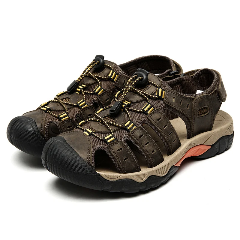 Sandálias de praia masculinas casuais de couro bovino, fechadas e de primeira camada. Conforto e estilo para atividades ao ar livre, perfeitas para o verão. — foto 2