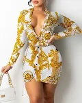 Printed V-neck long-sleeved midi dress for women. Comfortable, stylish, and versatile for various occasions. A perfect b — photo 3