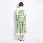 Retro Cotton And Linen Lapel Lantern Sleeve Printing Dress — photo 2