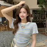 Niche Striped Drawstring Waist French Sweet and Spicy Dress, a Comfortable, Stylish, and Versatile Summer Outfit Choice — photo 15