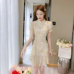 Vestido Cheongsam de chiffon com bordado, estilo verão, pequeno e charmoso. Design com emendas, ideal para um visual elegante e fresco no verão. — foto 2