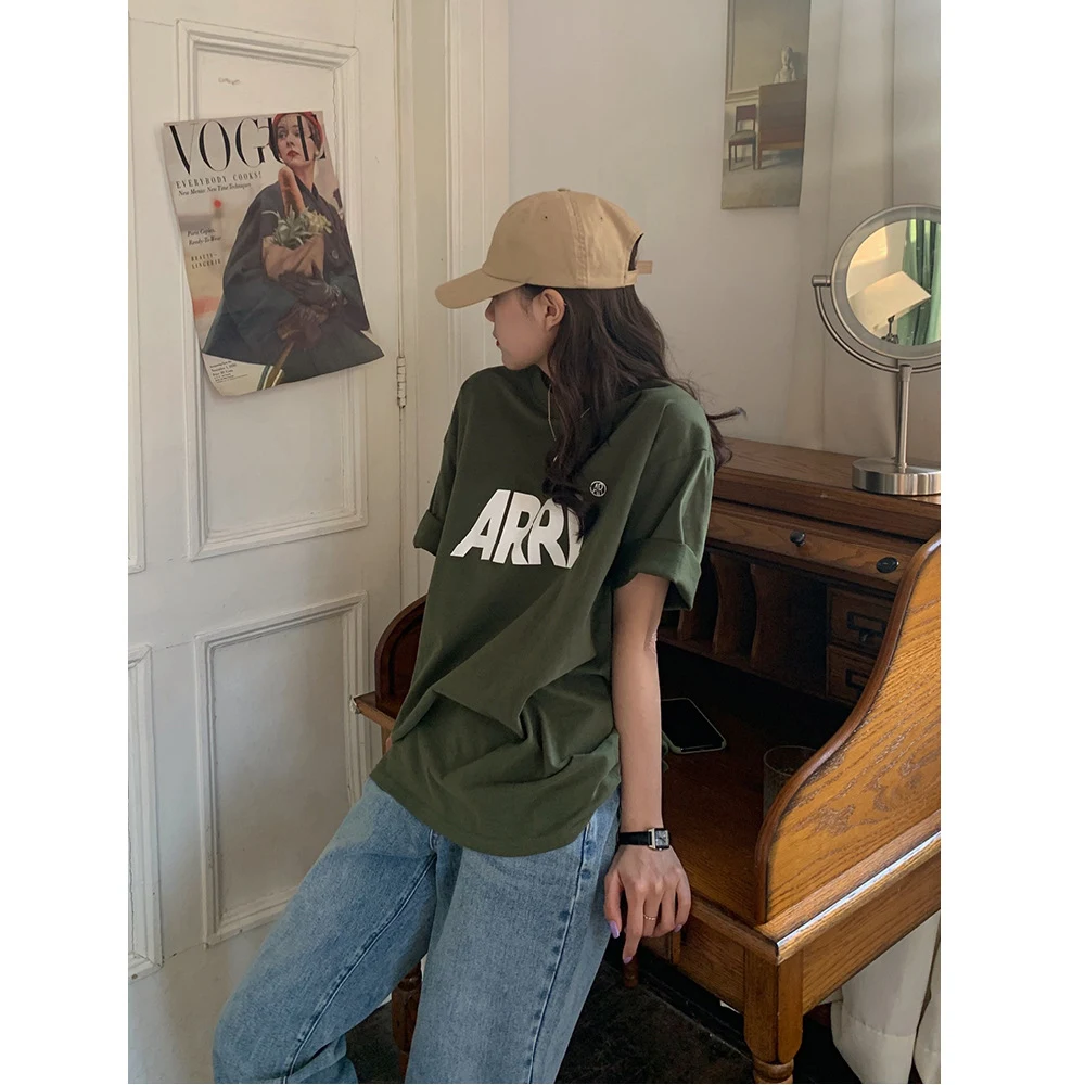Loose Mid-length Short Sleeve Round Neck Base T-shirt for Everyday Wear. Comfortable and versatile, perfect for casual o — photo 15