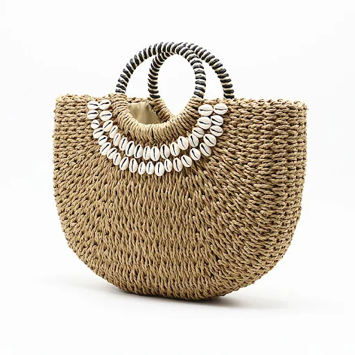 Title 2, Nova Bolsa Lua Shell de Palha Tecida, ideal par...