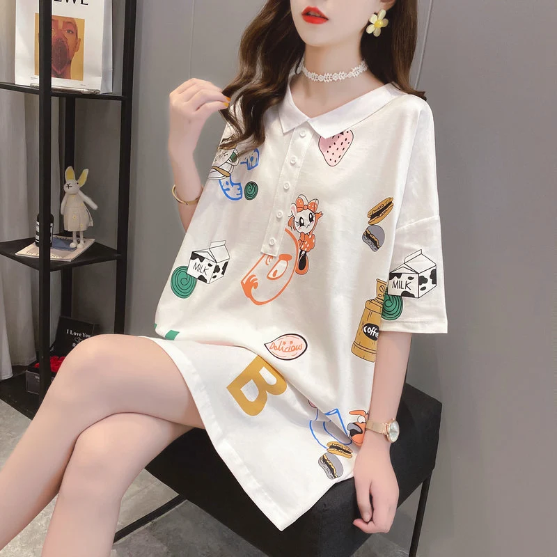Large-Size Loose-Fitting Short-Sleeved T-Shirt Women'S Mid-Length Polo Shirt On Both Sides — photo 2