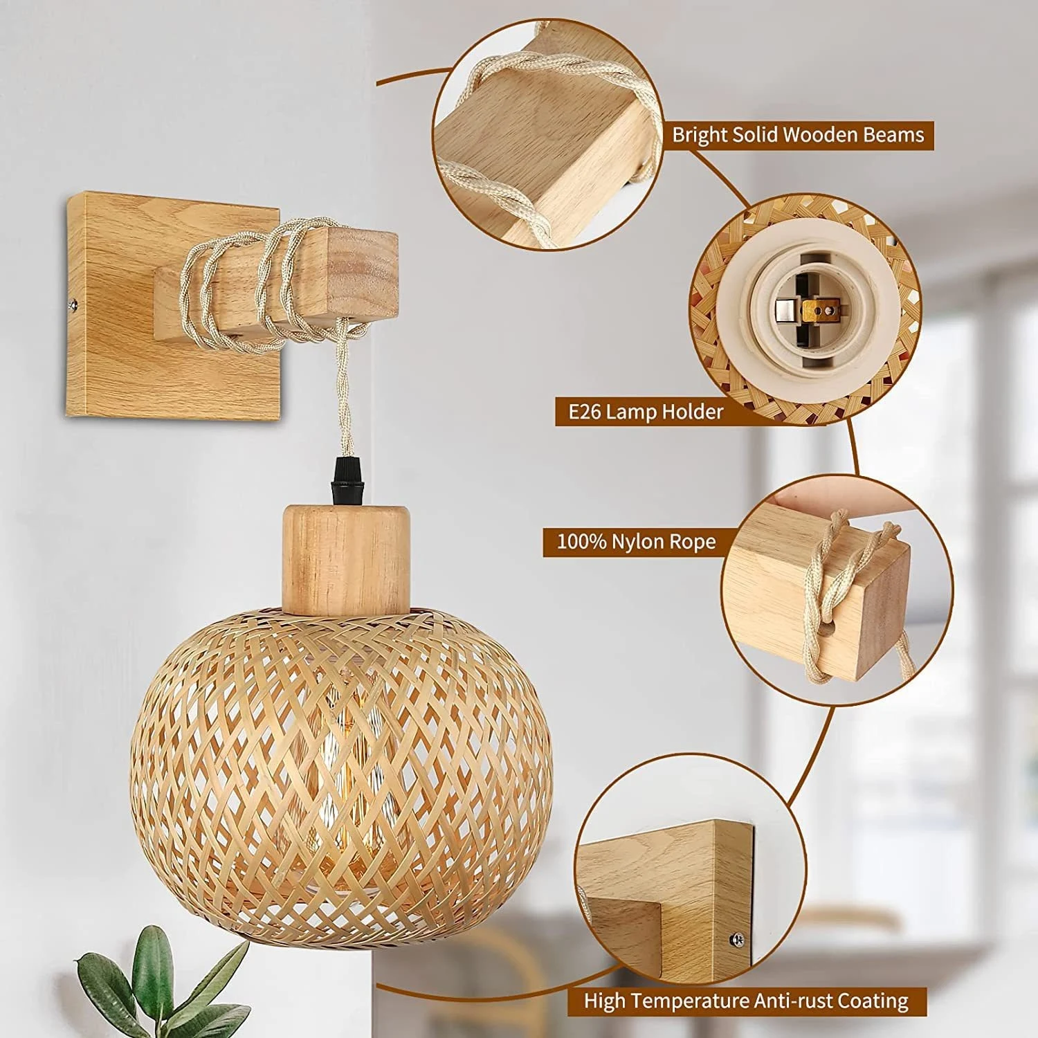 Retro Japanese Bamboo Woven Bedside Wall Lamp. Add warm, natural light to your bedroom with this stylish and ambient wal — photo 18