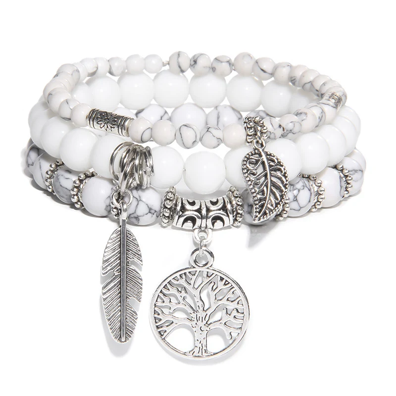 Pulseira Combinada Feminina de Contas Naturais com Pingente Árvore da Vida Turquesa Estilo & Elegância Jóias — foto 34