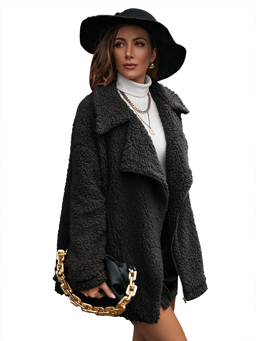 Title 27, Loose Thickened Bubble Fleece Zipper Plush Coat...