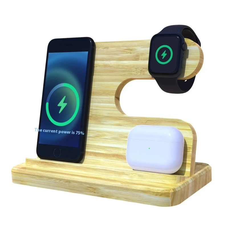 Title 9, Bamboo Three-in-one Wireless Charger Bracket Ch...