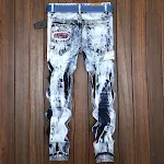Lichtgekleurde herenjeans, Europees en Amerikaans, geborduurd met gaten, patches en kleurmatching, trendy rechte broek — foto 2
